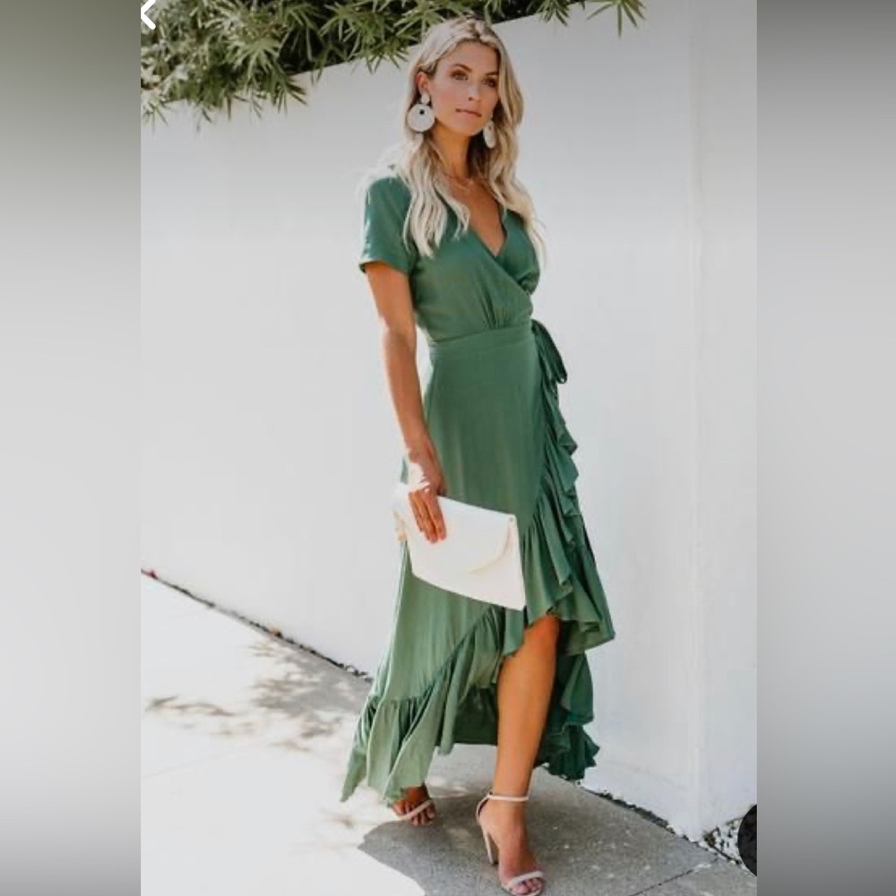 Short sleeved ruffle wrap dress